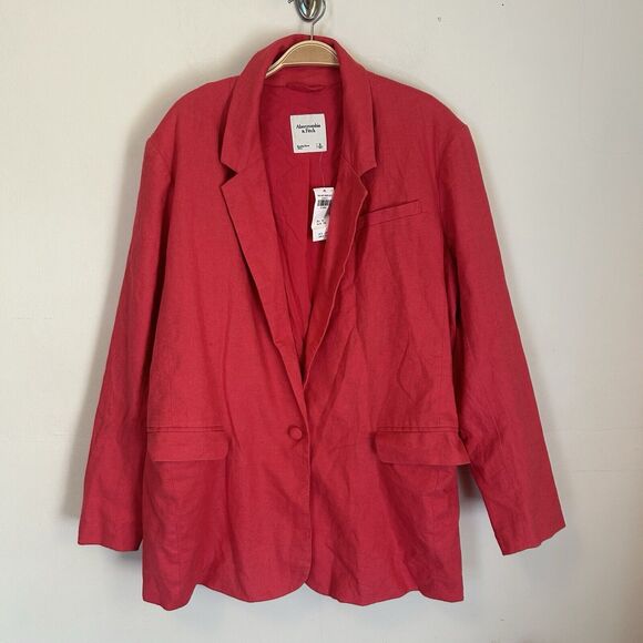 Abercrombie & Fitch Women's Linen blazer Pink Single Button Oversized‎ XL NWT - Picture 1 of 5